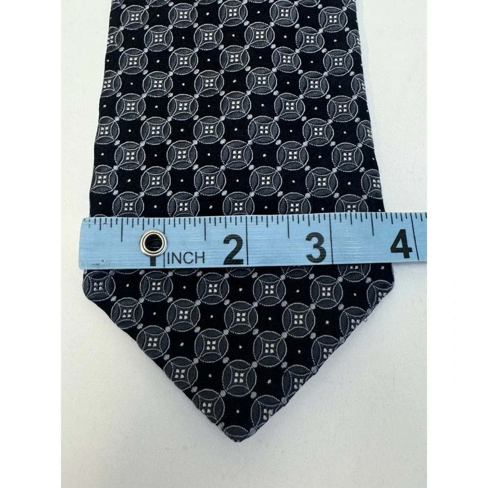 INE BEHAR BLACK GREY Neck Tie Medallion‎ Silk Neck Tie Hand Tailored EXC
